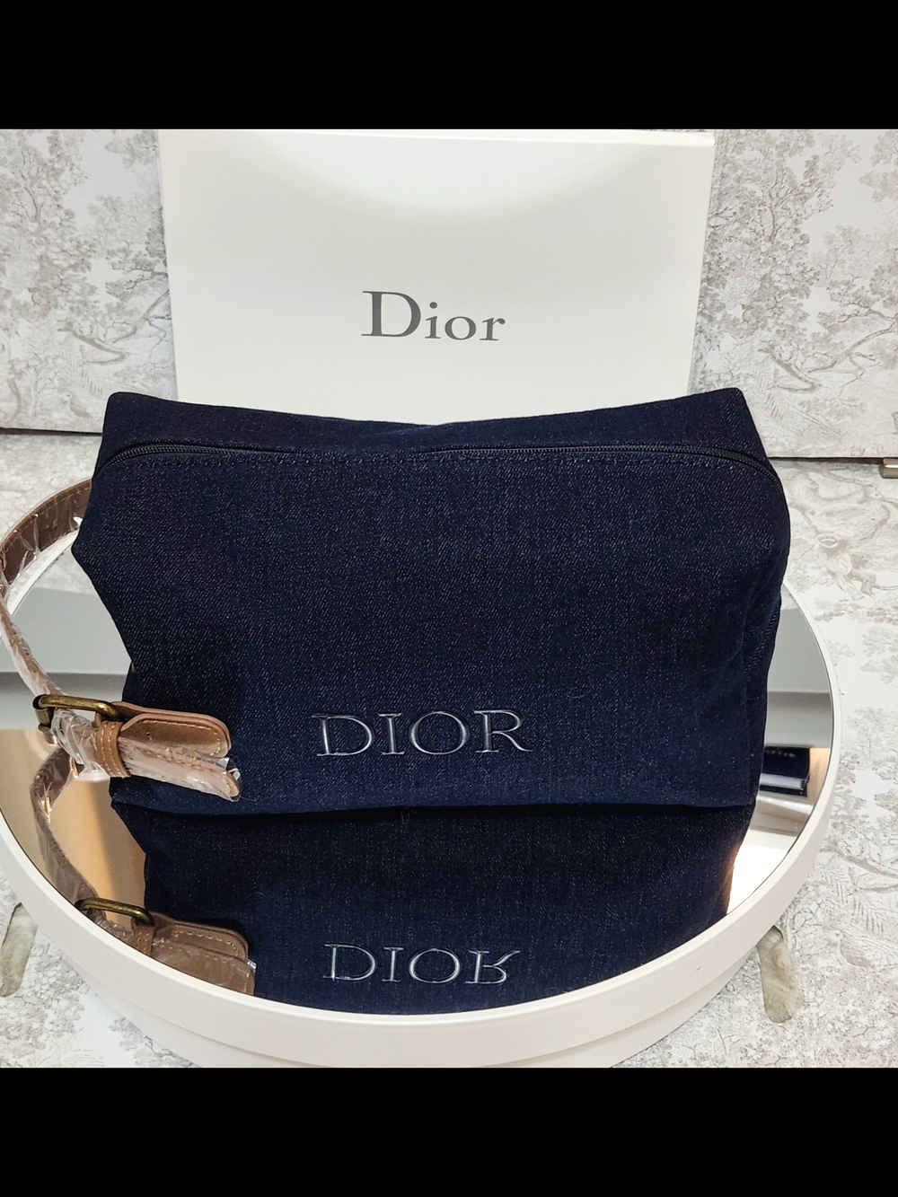 DIOR Navy Canvas Men's Travel Pouch And Travel Size Sauvage Cologne